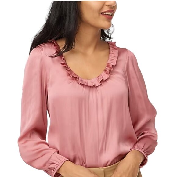 J. Crew Ruffleneck Top Blouse, Rose Blush Pink - Picture 5 of 5